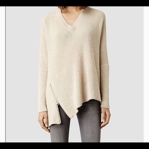 ALLSAINTS CABLE ZIP SWEATER IN QUARTS MARL